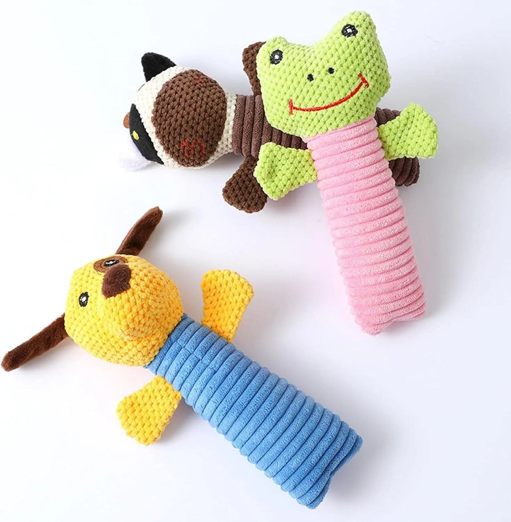 Squeaky plush dog chew toy in animal shape with cleaning massage texture
