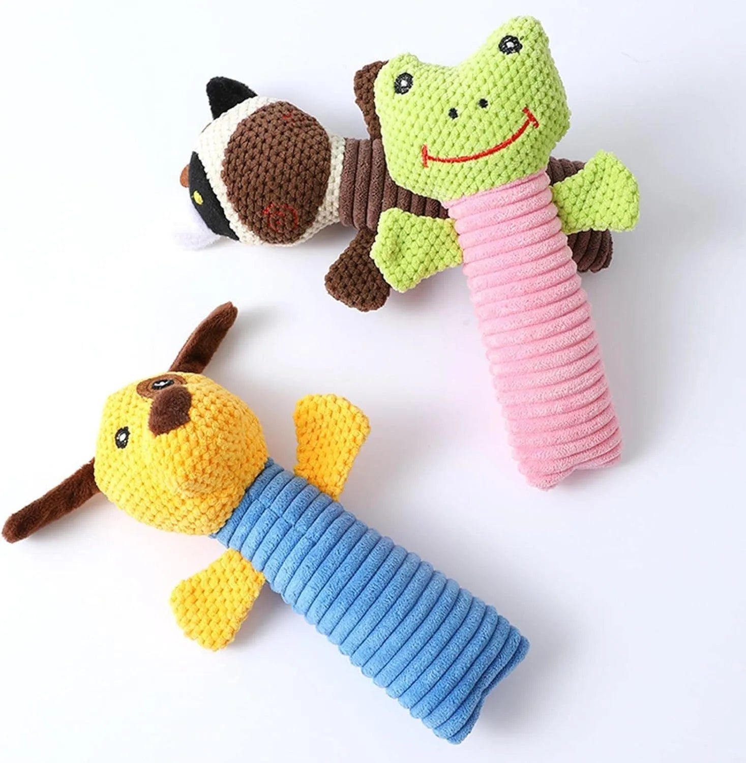 Squeaky plush dog chew toy in animal shape with cleaning massage texture