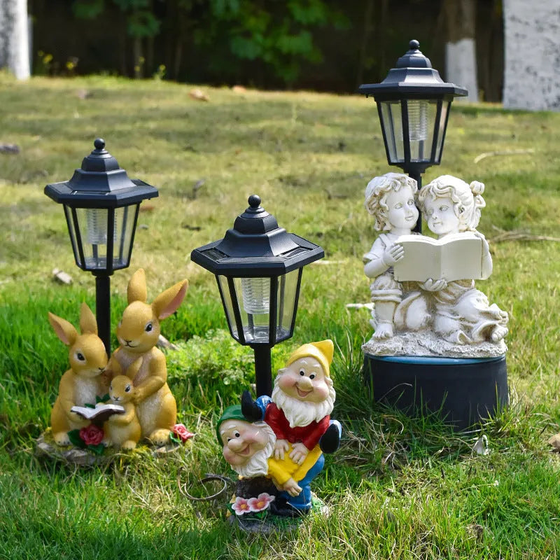 Hexagonal solar garden lamp in synthetic resin with American country style design