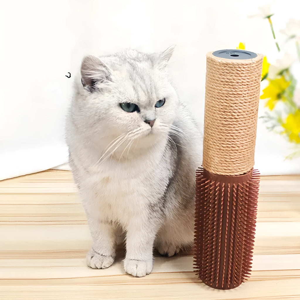 Brown or grey sisal cat scratching post 30cm tall with 5.8cm square base