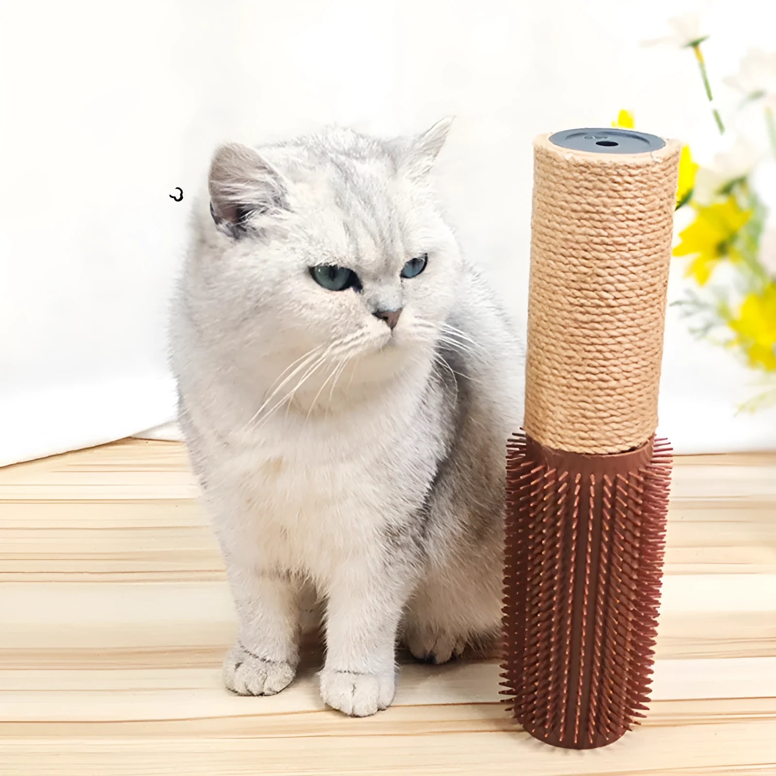 Brown or grey sisal cat scratching post 30cm tall with 5.8cm square base