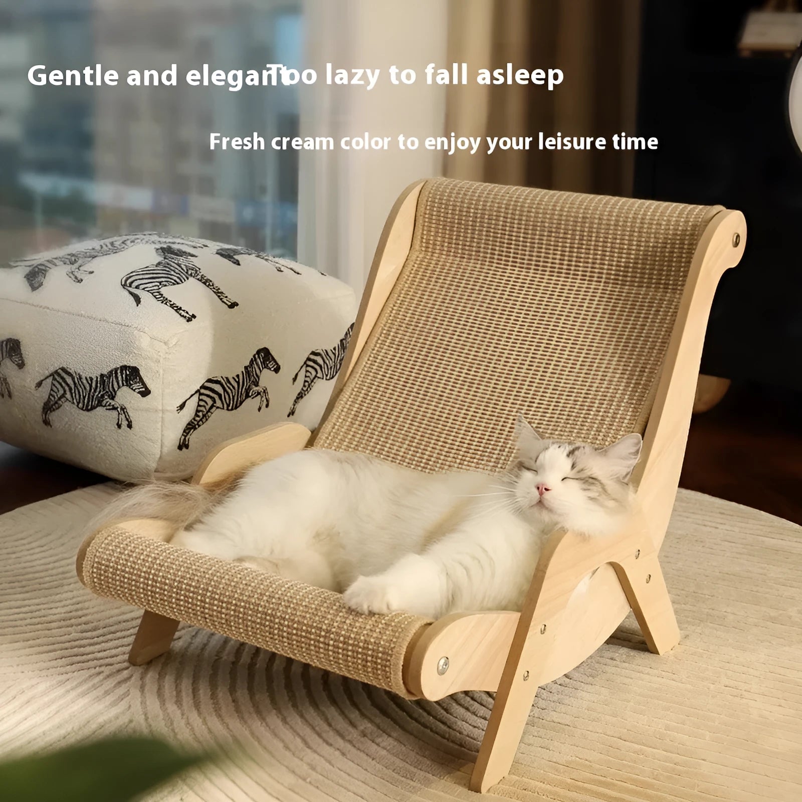 Sisal cat scratch board toy in large recliner style with natural hemp cloth surface