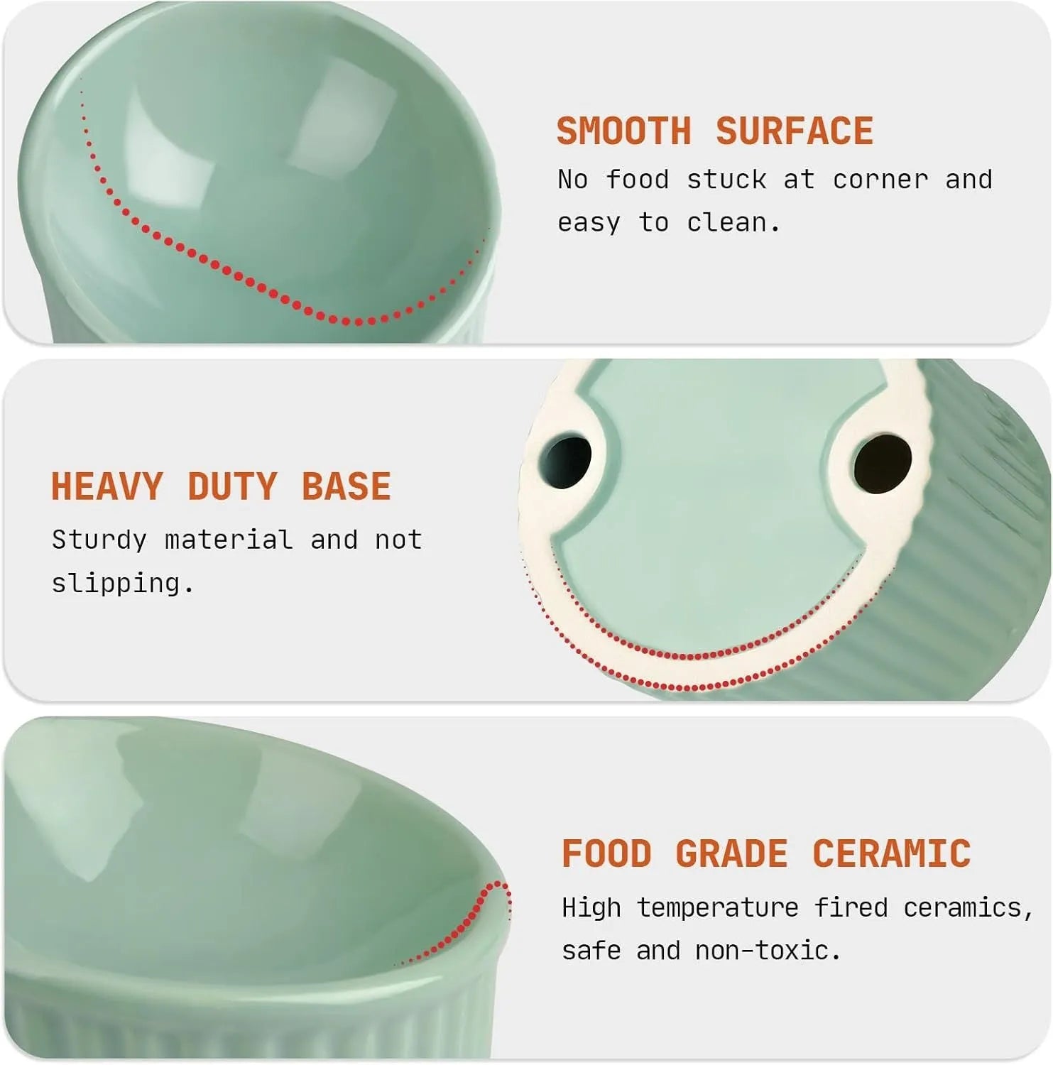 Elevated ceramic cat bowl in light green colour with tilted round design for comfortable feeding