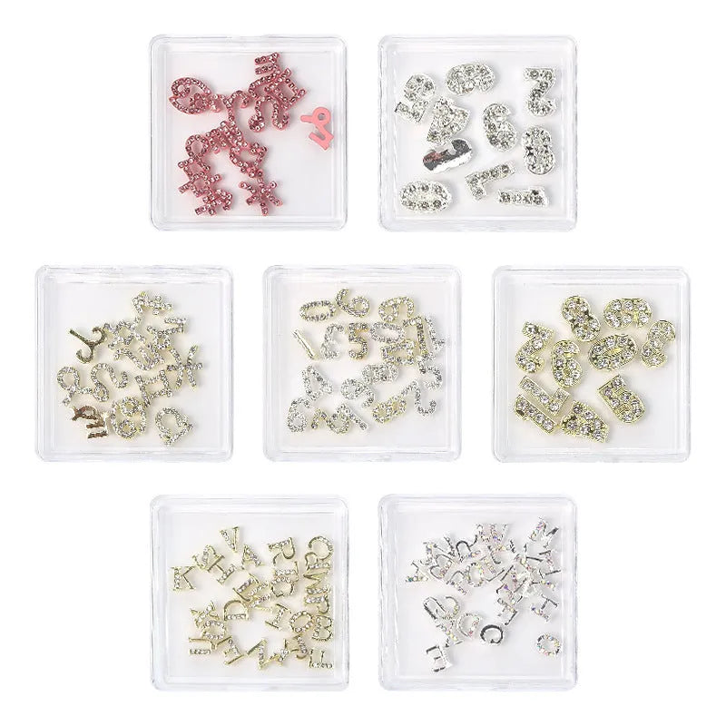 12 Constellation Nail Art Accessories set of metal alloy Princess Series decals with letters pattern in gold tone