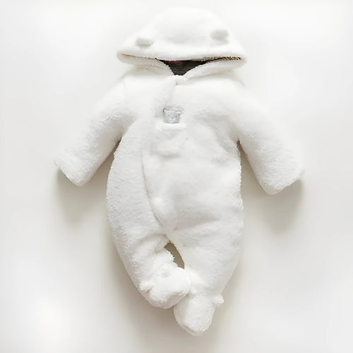 Cotton baby jumpsuit romper in marrón, pink, or white colours with long sleeves and footed/footless options