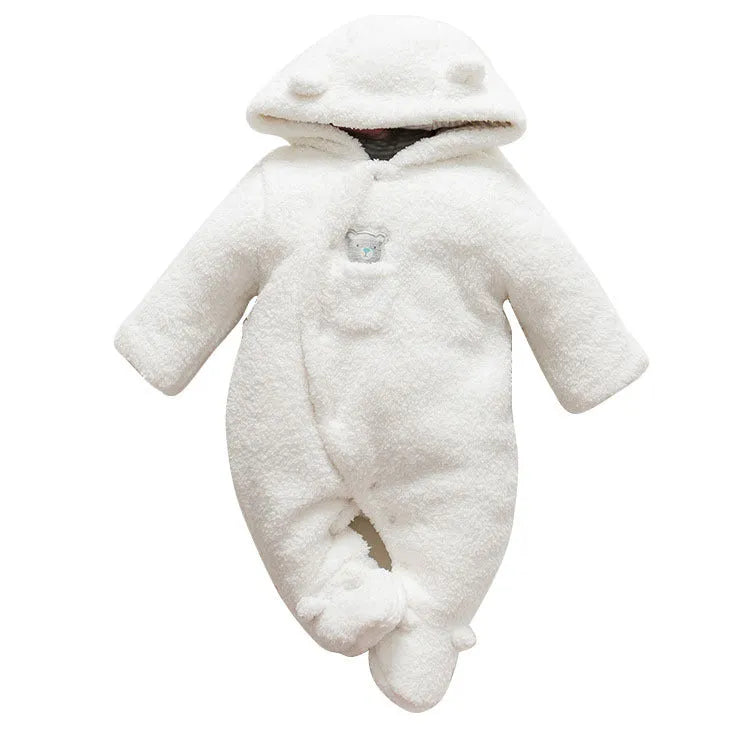 Cotton baby jumpsuit romper in marrón, pink, or white colours with long sleeves and footed/footless options