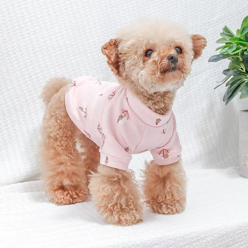 Small dog wearing a blue polyester fibre coat for autumn and winter, back length 20-40 cm sizes XS to XL