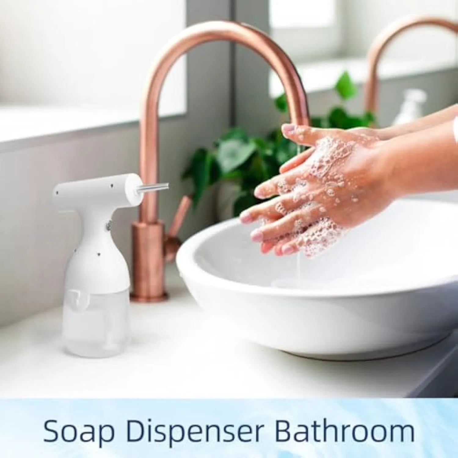 White electric foam soap dispenser with rechargeable battery and dual nozzles for pet bathing and household cleaning