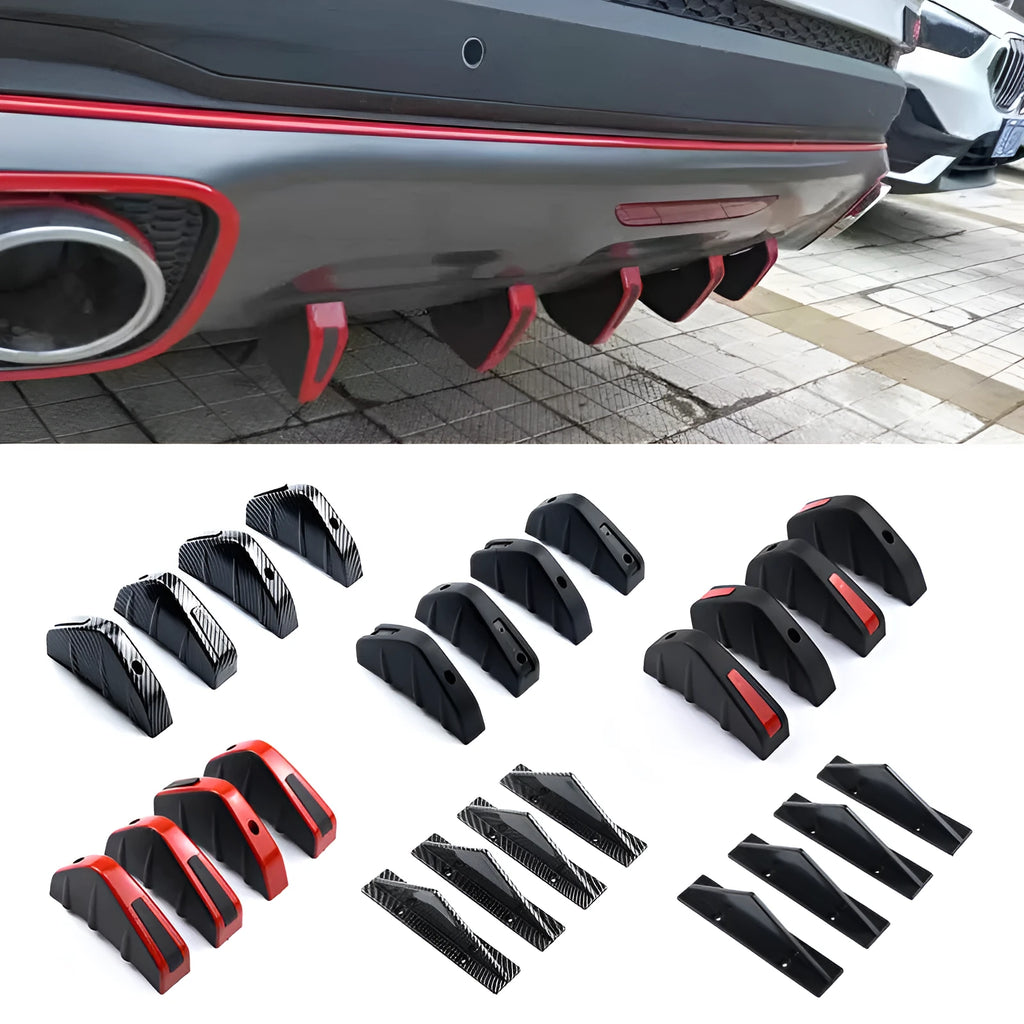 Black triangular car rear spoiler made from ABS plastic, 15cm long, with mounting screws and adhesive