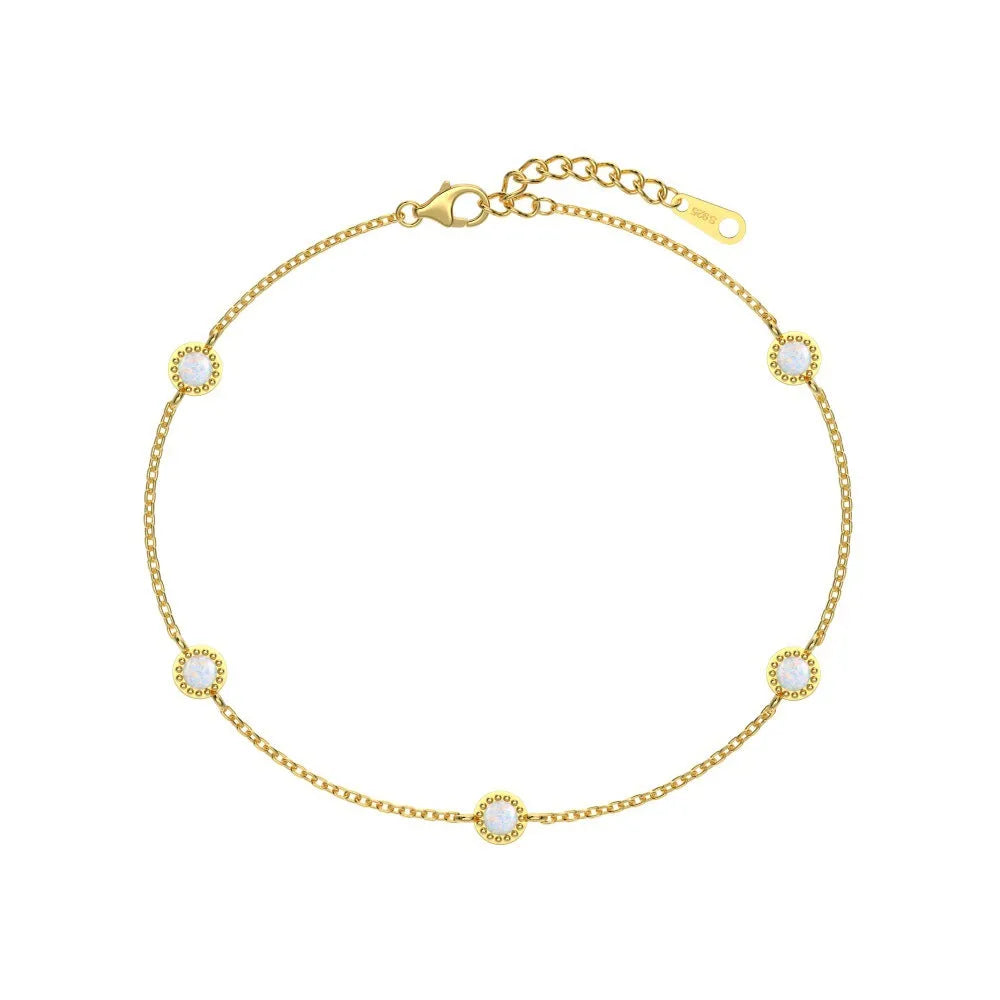 925 sterling silver bracelet with round opal stones in Japanese Korean geometric style for women