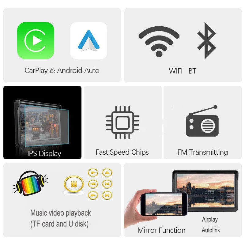 7-inch portable car smart display with wireless Carplay mounted on windshield