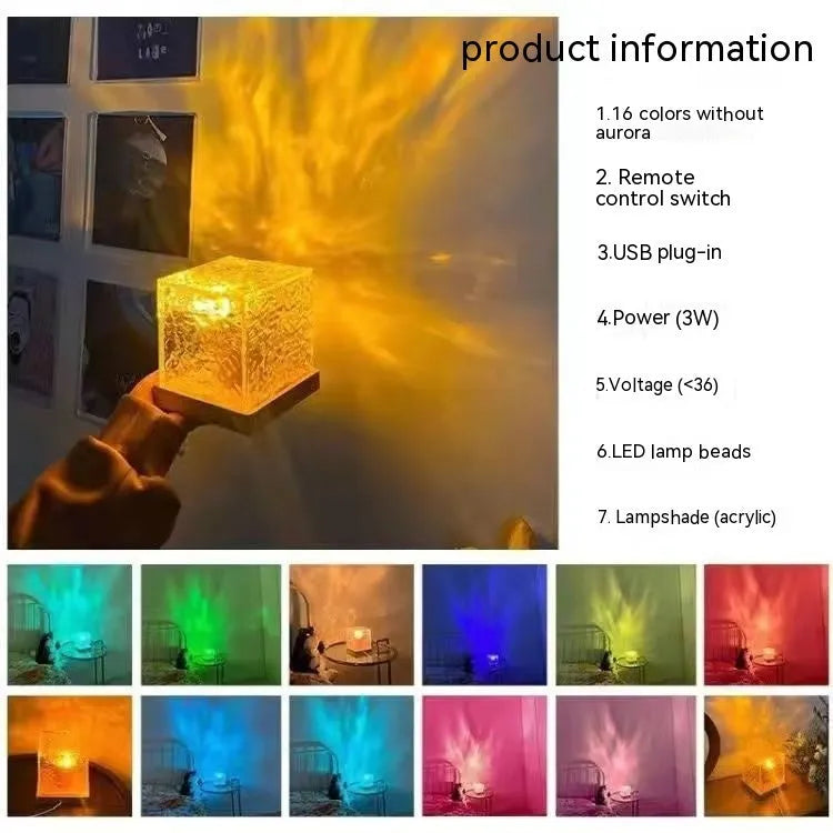 USB-powered rotating water ripple projection night light with remote control