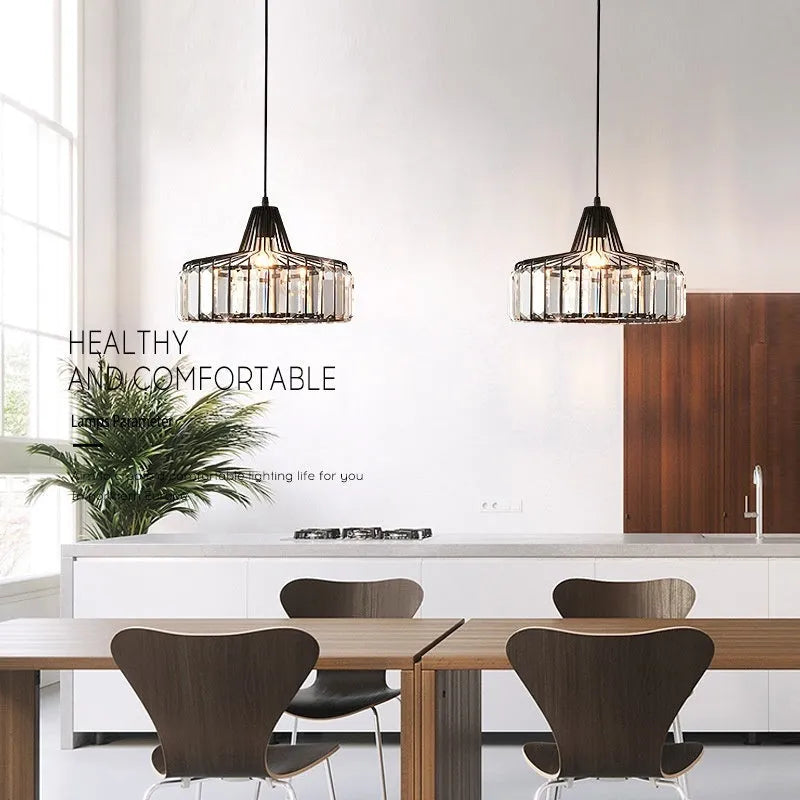 Modern crystal sun lamp chandelier ceiling light in black finish with LED illumination