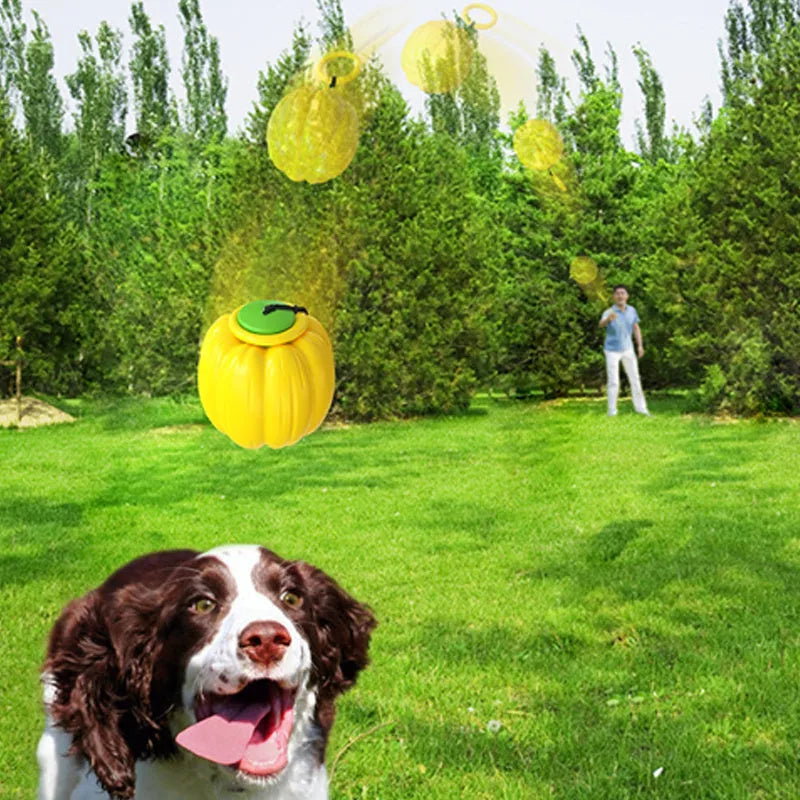 Green orange yellow plastic pumpkin dog chew toy with squeaker for small breeds