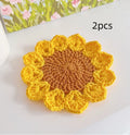 Hand-woven circular wool coaster with flower pattern, 10cm diameter