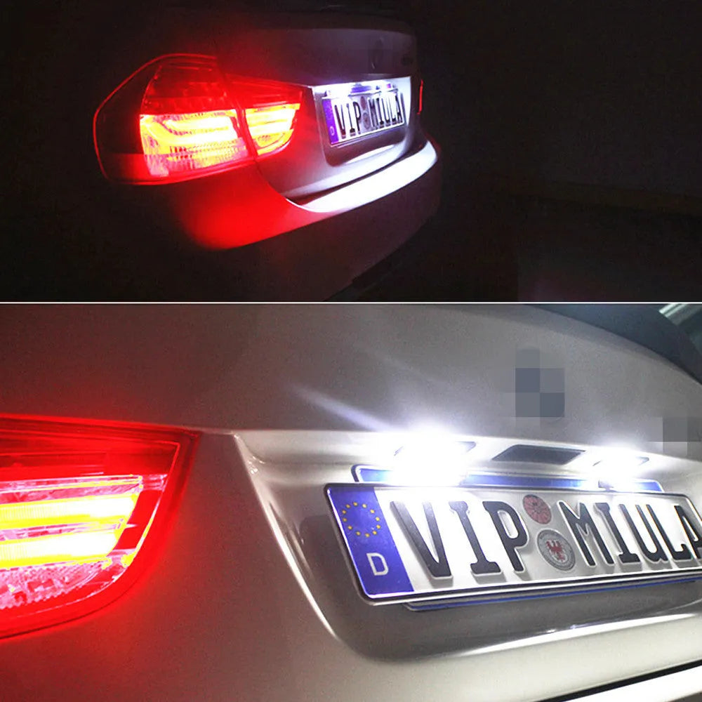 Volkswagen LED licence plate light unit showing 24 SMD 3528 LEDs, for Golf, Polo, Phaeton models.