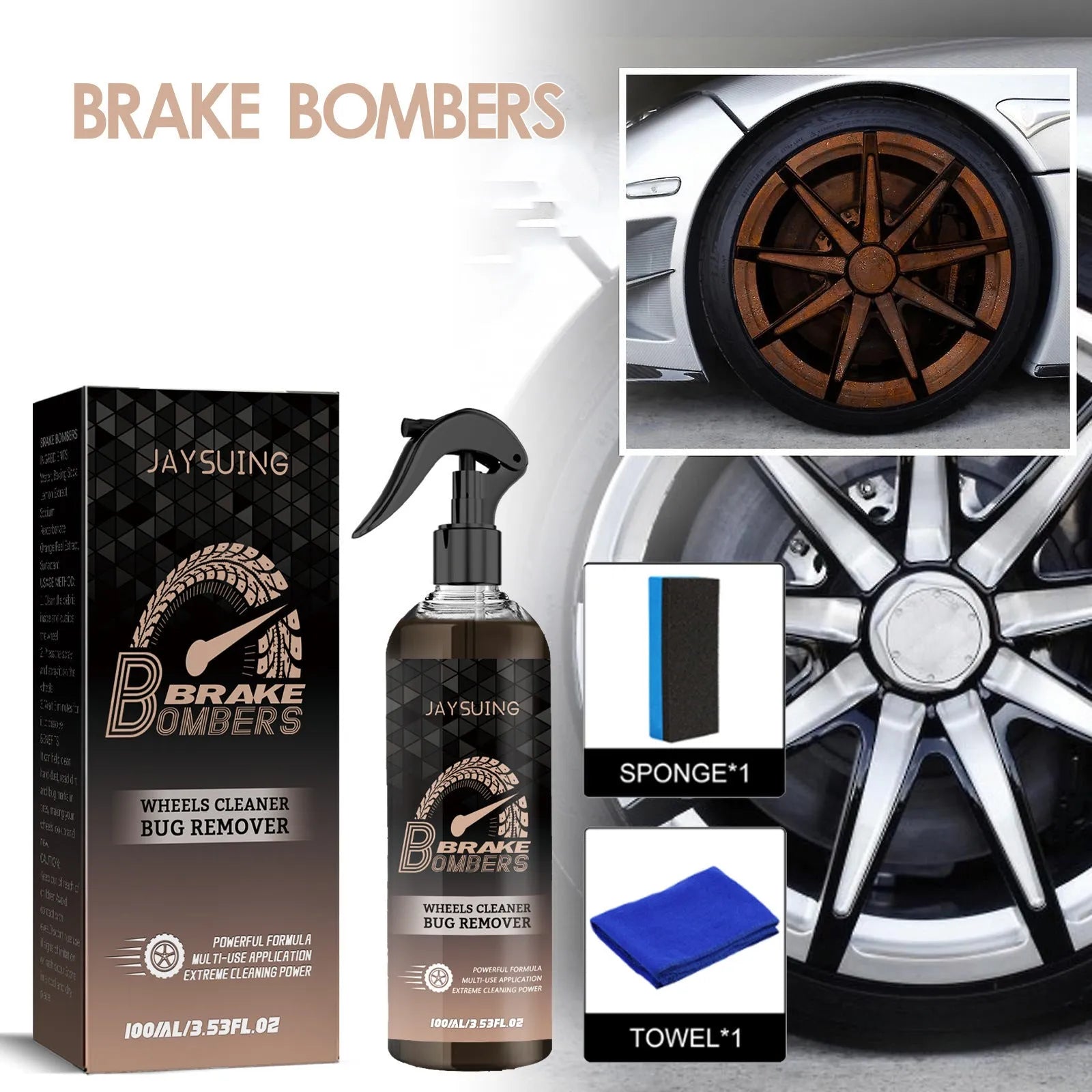 100ml brake disc cleaning kit with sponge and microfiber cloth for rust removal and polishing