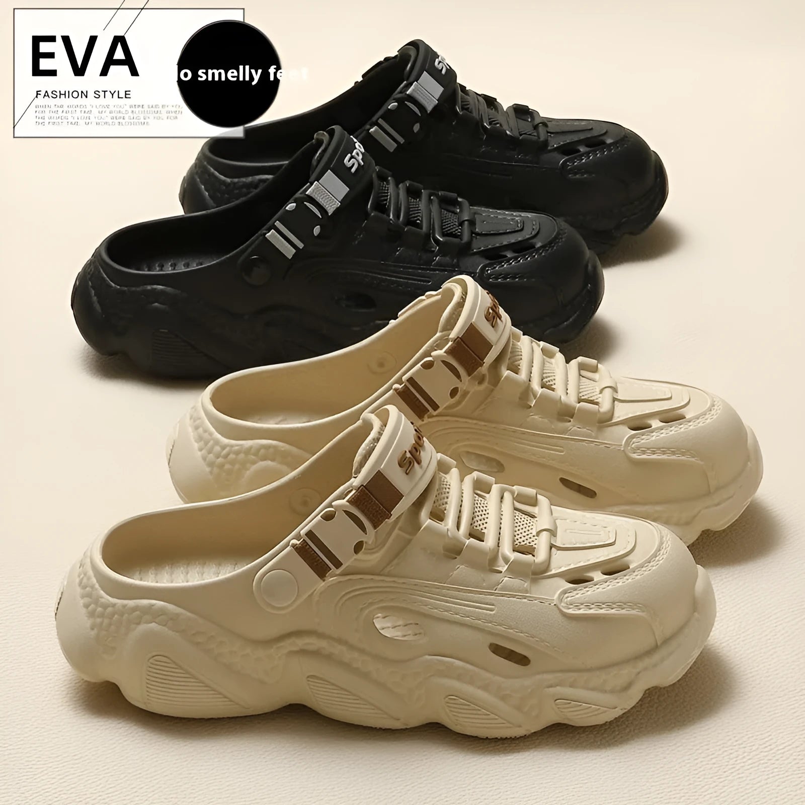 Men's khaki EVA slippers with hollow-out design and textured non-slip sole