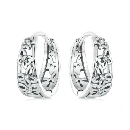Retro hollow butterfly zircon earrings in sterling silver measuring 14mm by 5mm