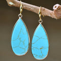 Vintage long water drop earrings handmade from stone in tigereye, amethyst, pink crystal, redstone or turquoise