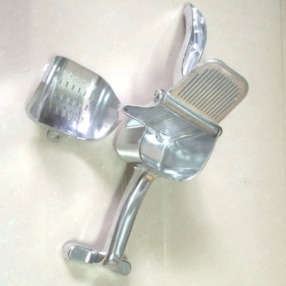 Silver heavy-duty aluminium and steel lemon squeezer press with large bowl.