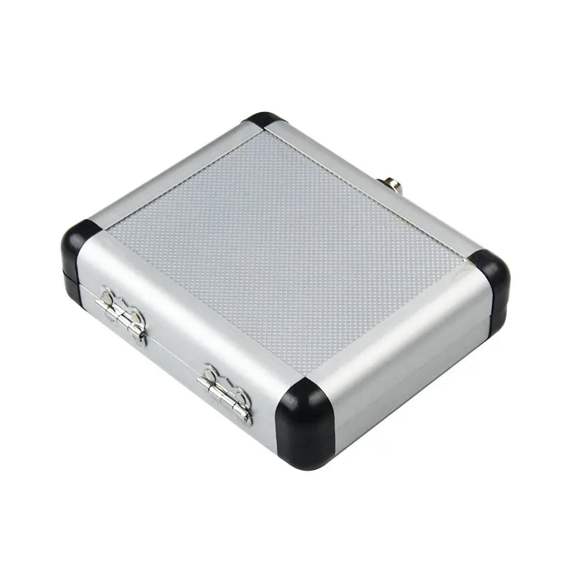 Gold aluminium tool box case with a steel opening plate, showing scale next to a ruler.