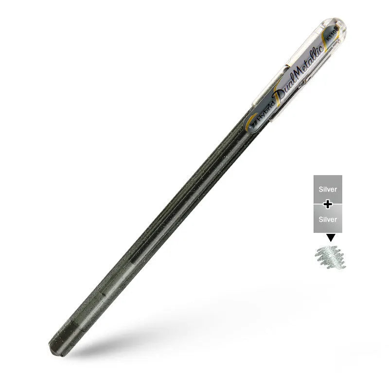 Flash 1.0mm glitter gel pen in multiple colours showing metal barrel and pearlescent ink.