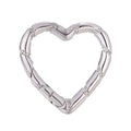 Copper climbing heart-shaped metal button with micro inlaid zircon stones, showing spring fastener and screw buckle style options.