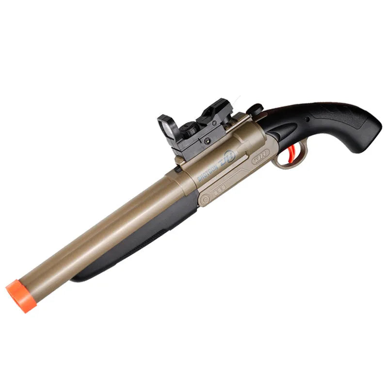 Double-barreled S686 shell-ejecting soft bullet toy gun in plastic foldable design for youth