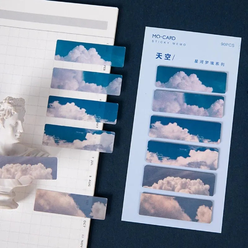 Night sky star index post-it notes with write-on space in six colour variations