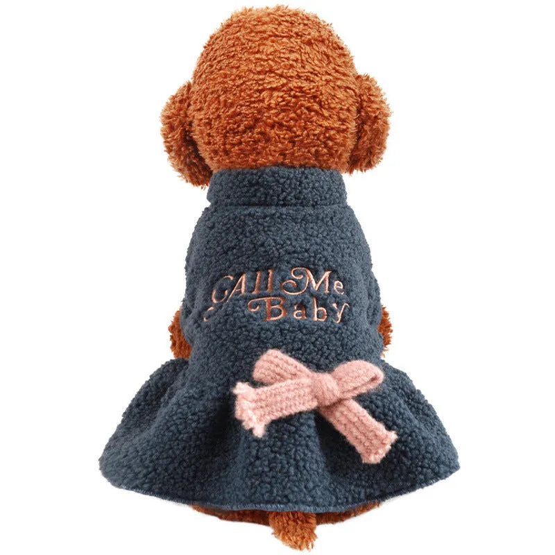 Polyester Berber fleece pet skirt for dogs in pink or dark blue, available in five sizes