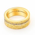 Gold geometric women's zircon ring on a copper base, shown in size 7