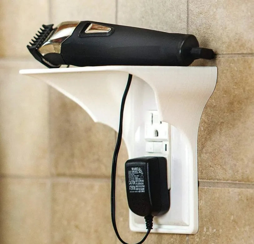 White polypropylene socket rack organiser for tool storage measuring 14cm wide by 10cm deep by 15cm tall