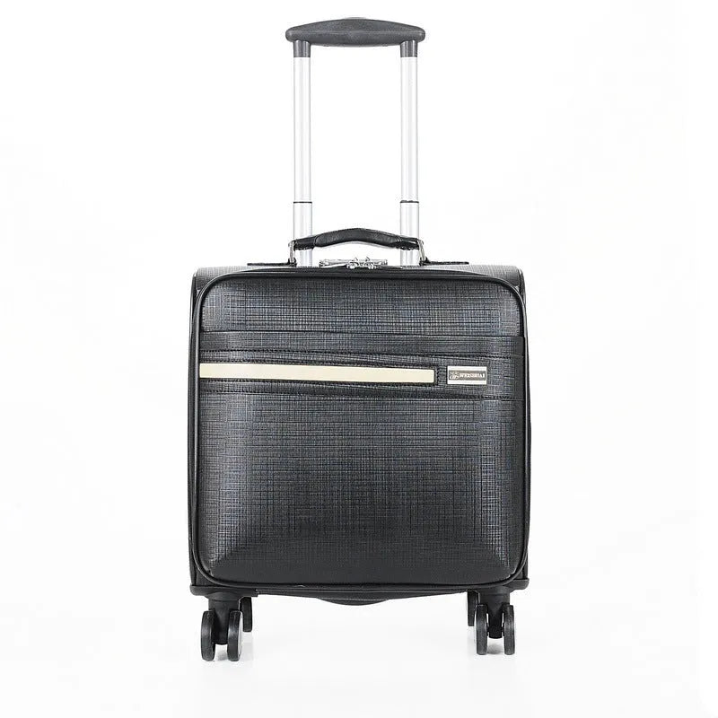 18-inch black PU leather business case with combination lock and aeroplane wheels