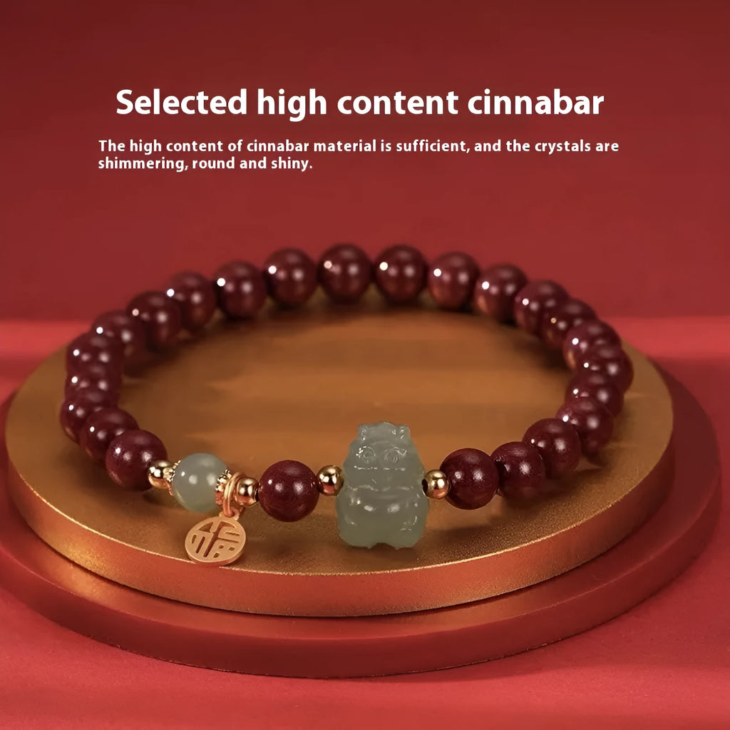 Hetian Jade bracelet with 8mm beads showing animal zodiac modelling in traditional style
