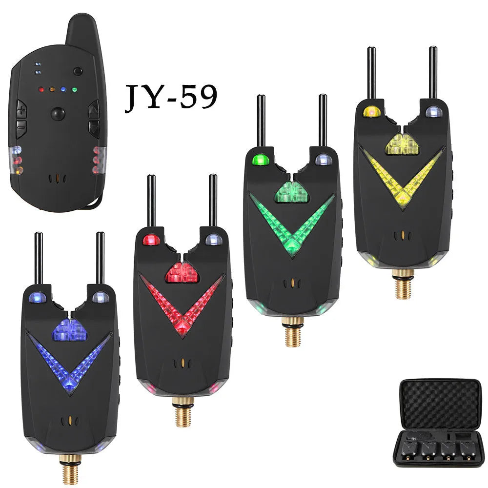 Wireless fishing electronic bite alarm unit with ABS casing for multi-rod monitoring.