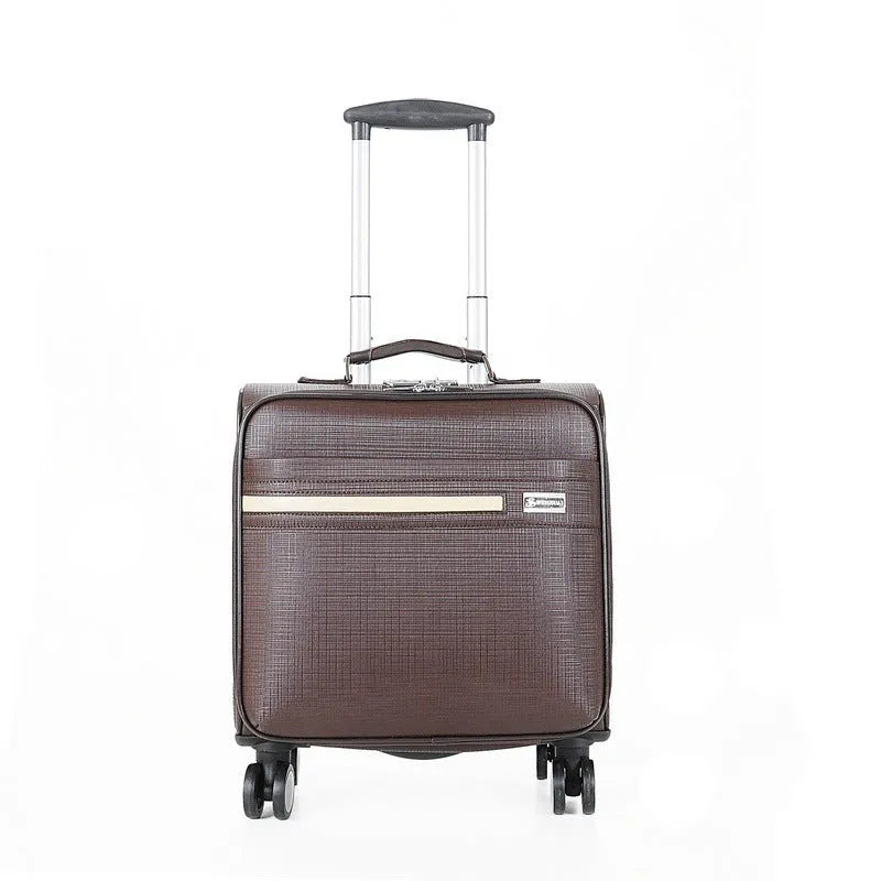 18-inch black PU leather business case with combination lock and aeroplane wheels
