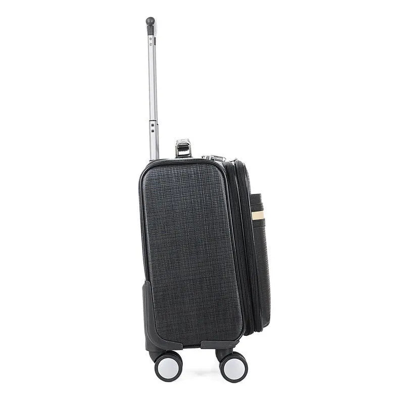 18-inch black PU leather business case with combination lock and aeroplane wheels