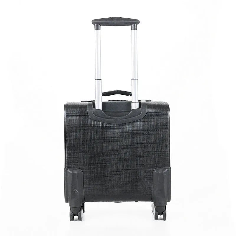 18-inch black PU leather business case with combination lock and aeroplane wheels