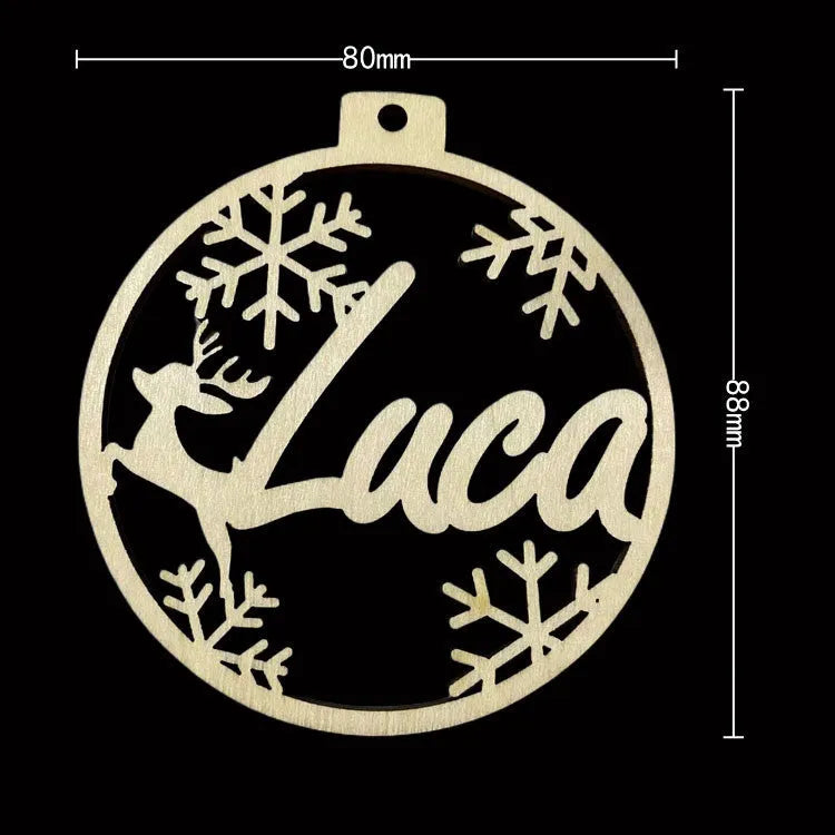 Wooden hollow carved Christmas tree pendant with English name space, American style