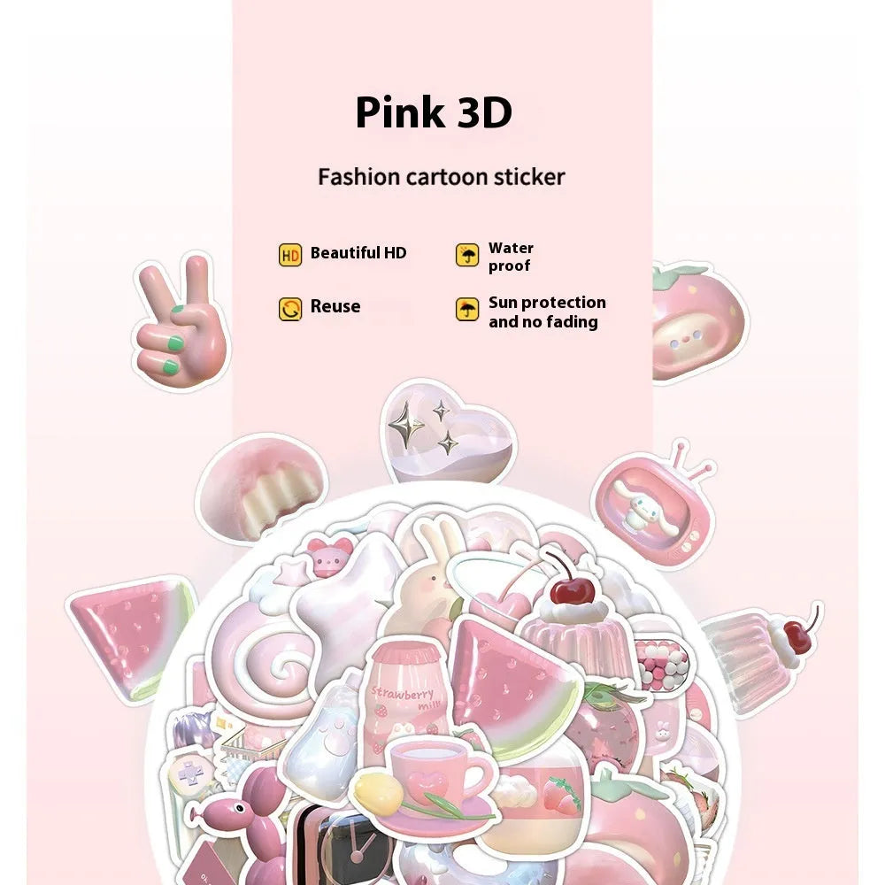 Light pink 3D decorative stickers with cute girl heart patterns in two style variations