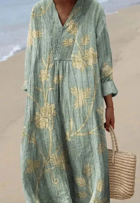 Women's casual long sleeve shirt dress with 3D floral print, princess cut, and wide waist.