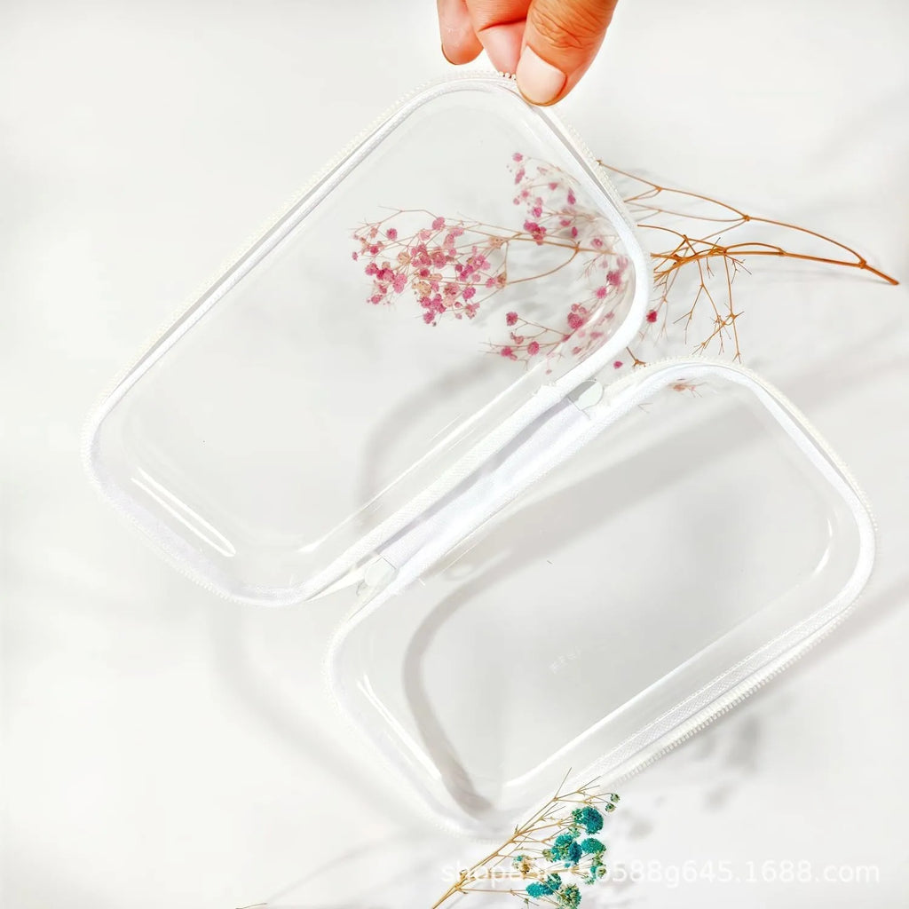 Transparent PET plastic zipper pencil case storage bag cube shape