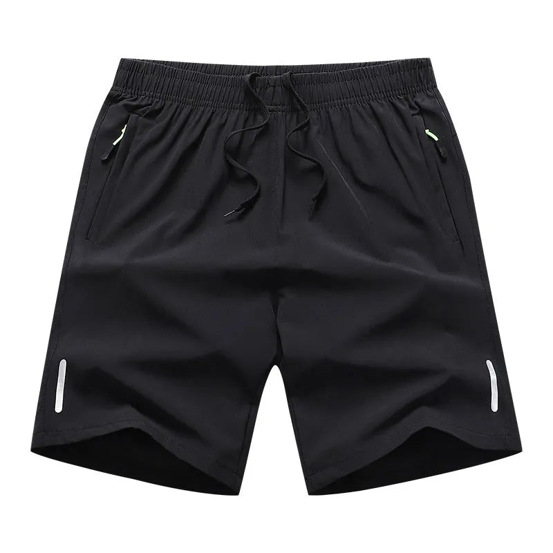 Men's polyester beach casual sports shorts in solid colour with zip pocket and micro-elastic fit, available in multiple Asian sizes