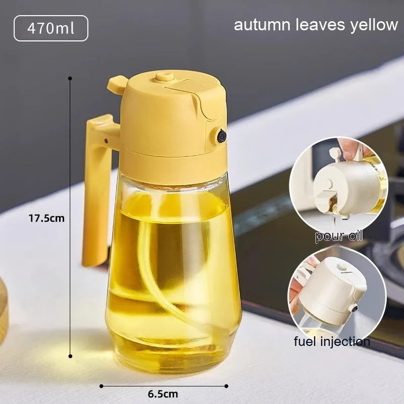 470ml glass olive oil sprayer dispenser bottle in beige, black, green, or yellow colours with ergonomic handle