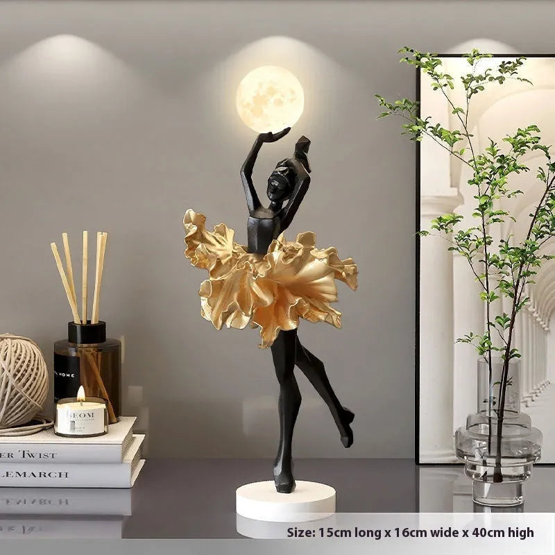 Art Girl Atmosphere small USB night lamp in resin, shown in Black Gold, White, Pink, and Light Blue colour options.