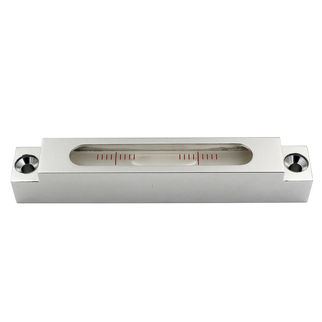 Metal mini spirit level with glass vials showing 132mm length for precision workshop alignment