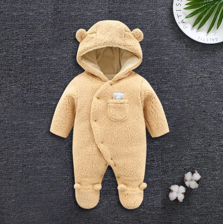 Cotton baby jumpsuit romper in marrón, pink, or white colours with long sleeves and footed/footless options