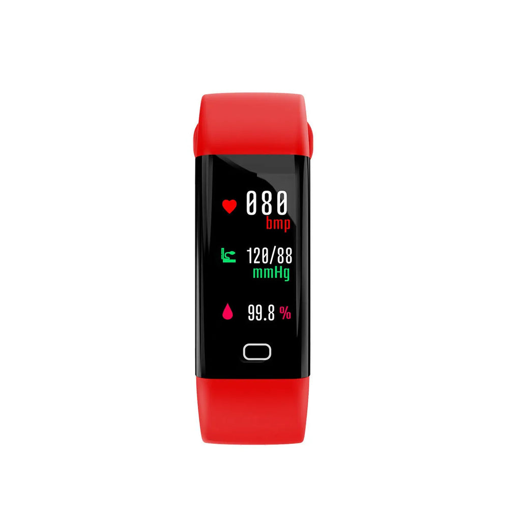 Big screen smart band fitness tracker with colourful strap options on wrist.