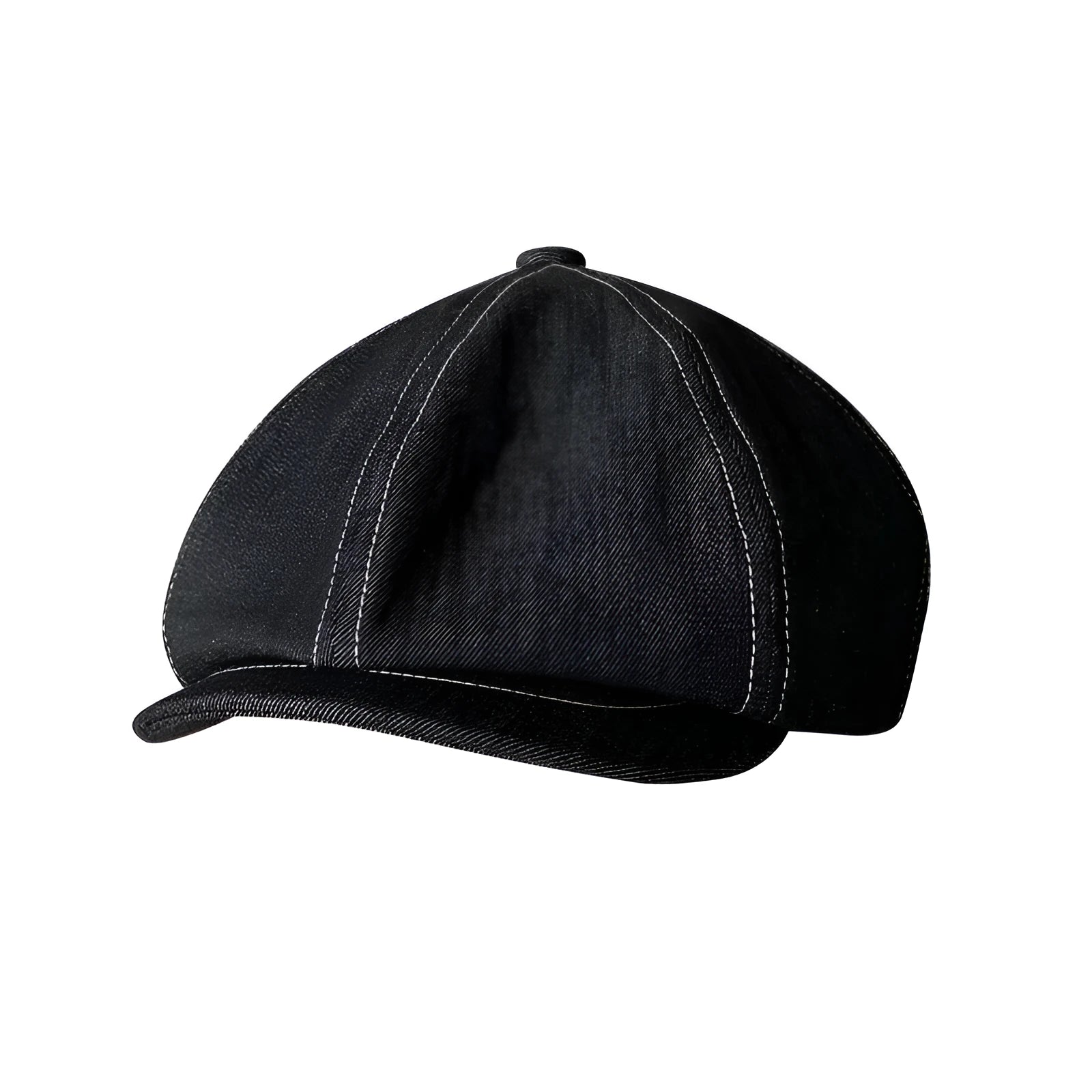 Black cotton beret with Japanese denim fabric texture shown in adult unisex sizing